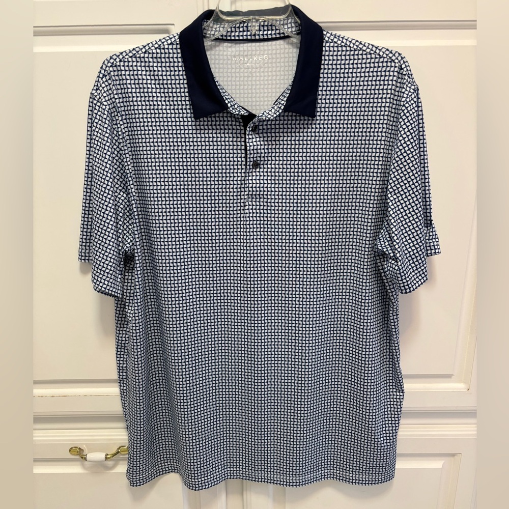 Maelreg Performance Polo Blue White Geometric Short Sleeve Shirt Men Size XXL